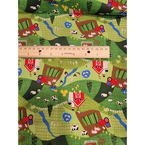 Cotton Quilting Fabric Child Kids Farm Barn Pig Cow Sheep Tractor Geese 1yd 5in - Picture 2 of 2